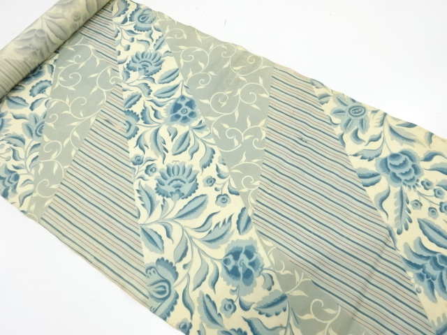 アンティーク　切りばめ風　花更紗模様　帯地反物